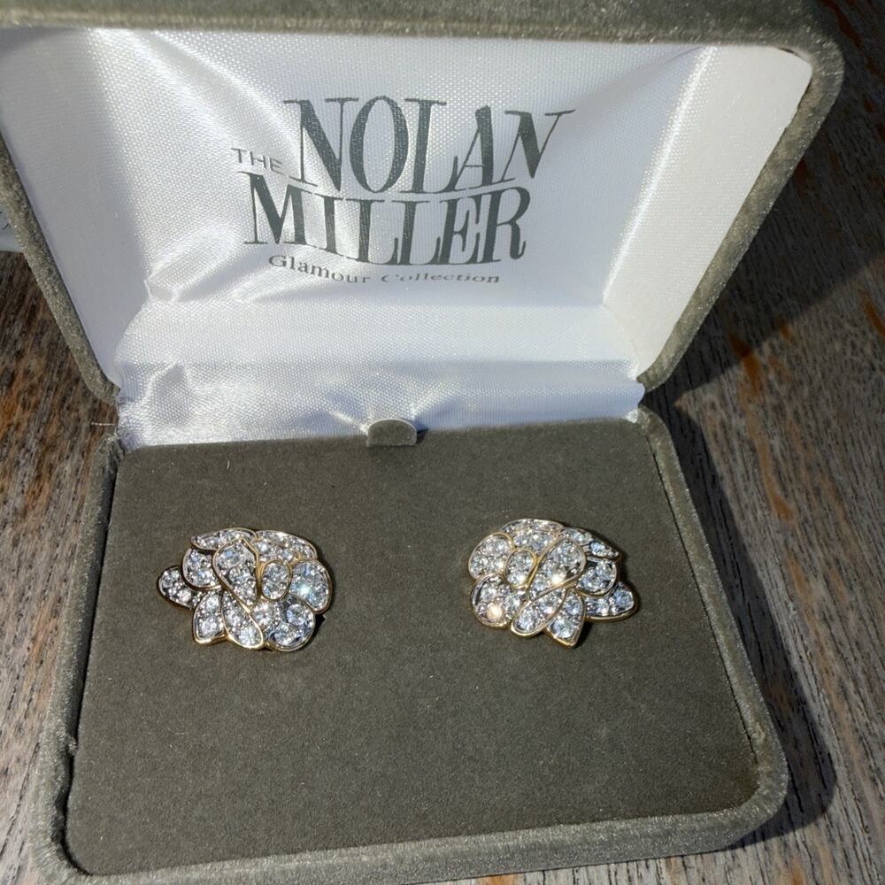 Nolan Miller Glamour Collection Clip on Earrings Vintage Gilded Pavé Never worn